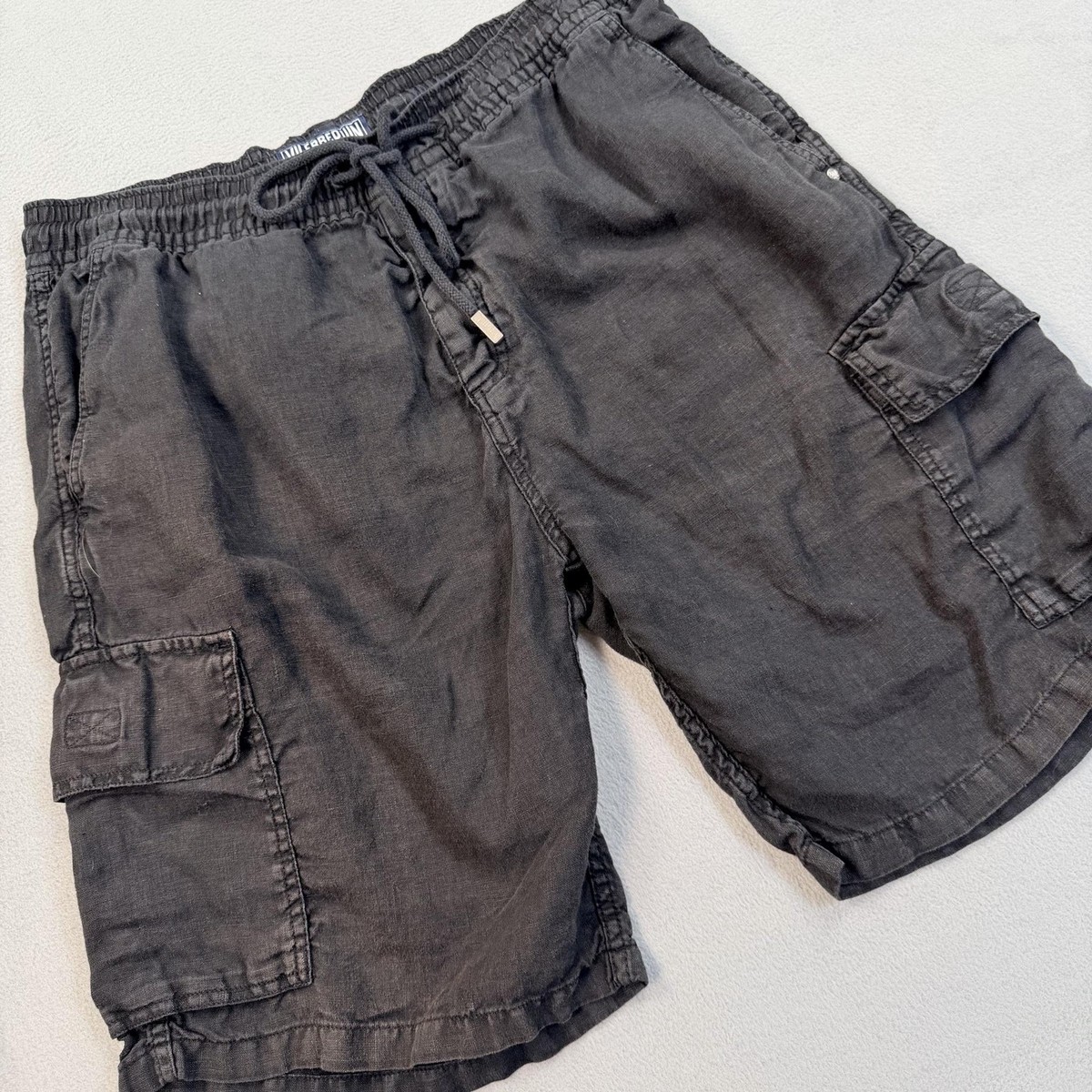Vilebrequin Cargo Shorts Mens Large Black Linen Elastic Waist Drawstring View 2
