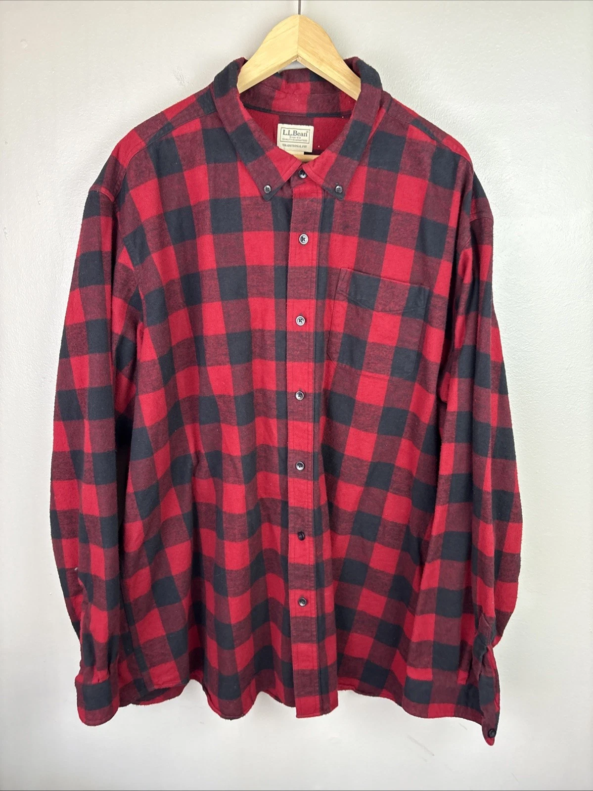 LL BEAN Flannel Shirt Men 3XL Red Check Plaid Work Relaxed Fit Gorpcore