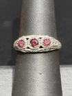 Art Deco Style 925 Sterling Silver And Garnet Ring Size 7.5