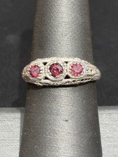 Art Deco Style 925 Sterling Silver And Garnet Ring Size 7.5