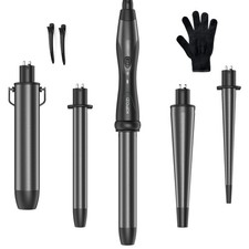 5 in 1 Interchangeable Curling Wand Ceramic Set Curling Brush Iron Fast Heating