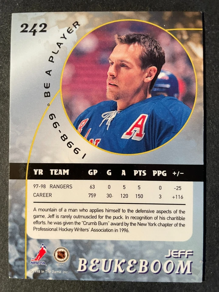 Jeff BEUKEBOOM 1998-99 In The Game Be A Player #242 New York Rangers - Image 2 of 2