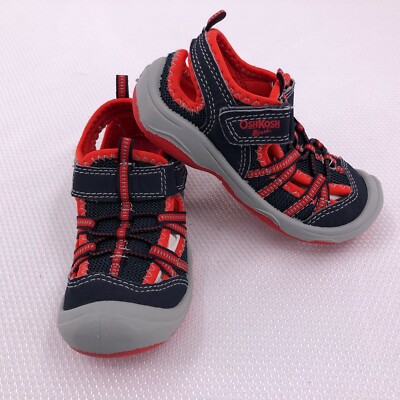 OshKosh Bgosh Boys Sandal Shoe Size 9 Navy Blue Orange Hook & Loop Closure 