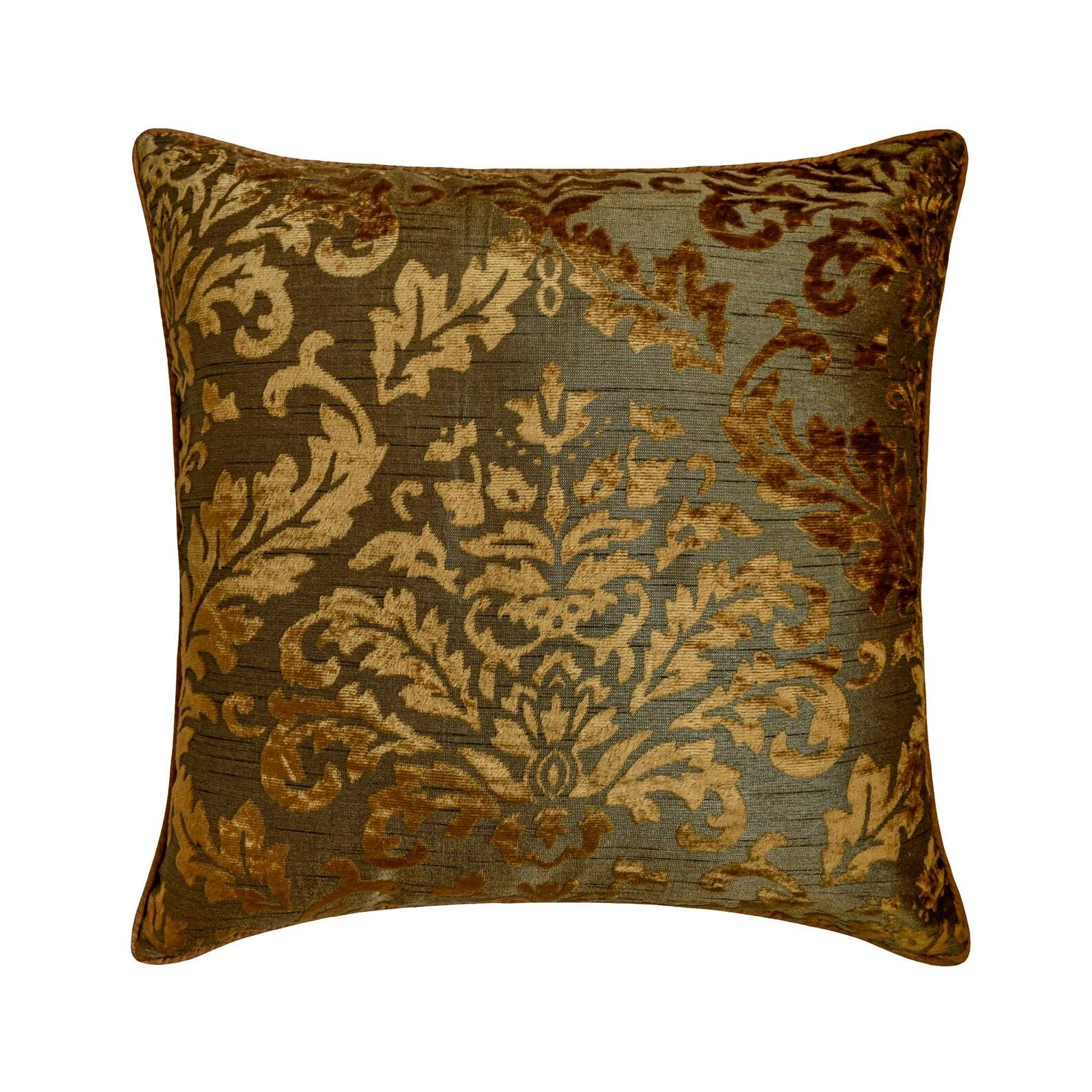 Olive Green Velvet Burnout Velvet 16"x16" Throw Pillow Cover - Folding Flames