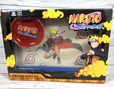 Naruto Shippuden Ceramic Sushi Set Plate Blue Chopsticks Soy Sauce Tray NEW