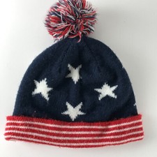 American Flag Pom Pom Hat Tight Stripes on Cuff Winter Hat