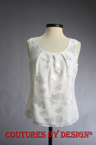 St John Knits Silk Fil Coupe Metallic Top Shell White Sz Petite NWT MSRP $590