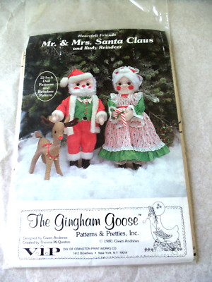 Vtg Mr & Mrs Santa Claus & Rudy Reindeer Stuffed Dolls Pattern! NOS! 22''  DOLLS!