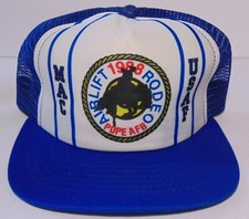 New Vintage 1980s MAC USAF POPE AFB RODEO SNAPBACK TRUCKER HAT CAP MADE IN USA