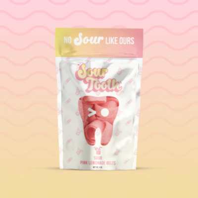 Sour Tooth Pink Lemonade Belts: Tart & Sweet - Our Most Sour Candy Strips