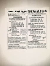 DIRECT MAIL  EMAIL ADDRESSES  PEEL N' STICK and On Line for Biz-Op Seekers 