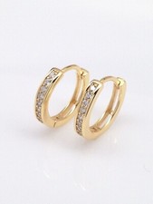 925 Sterling Silver CZ Huggie Hoop Earrings Gold Hoops Women 15mm/11.5mm x2.5mm