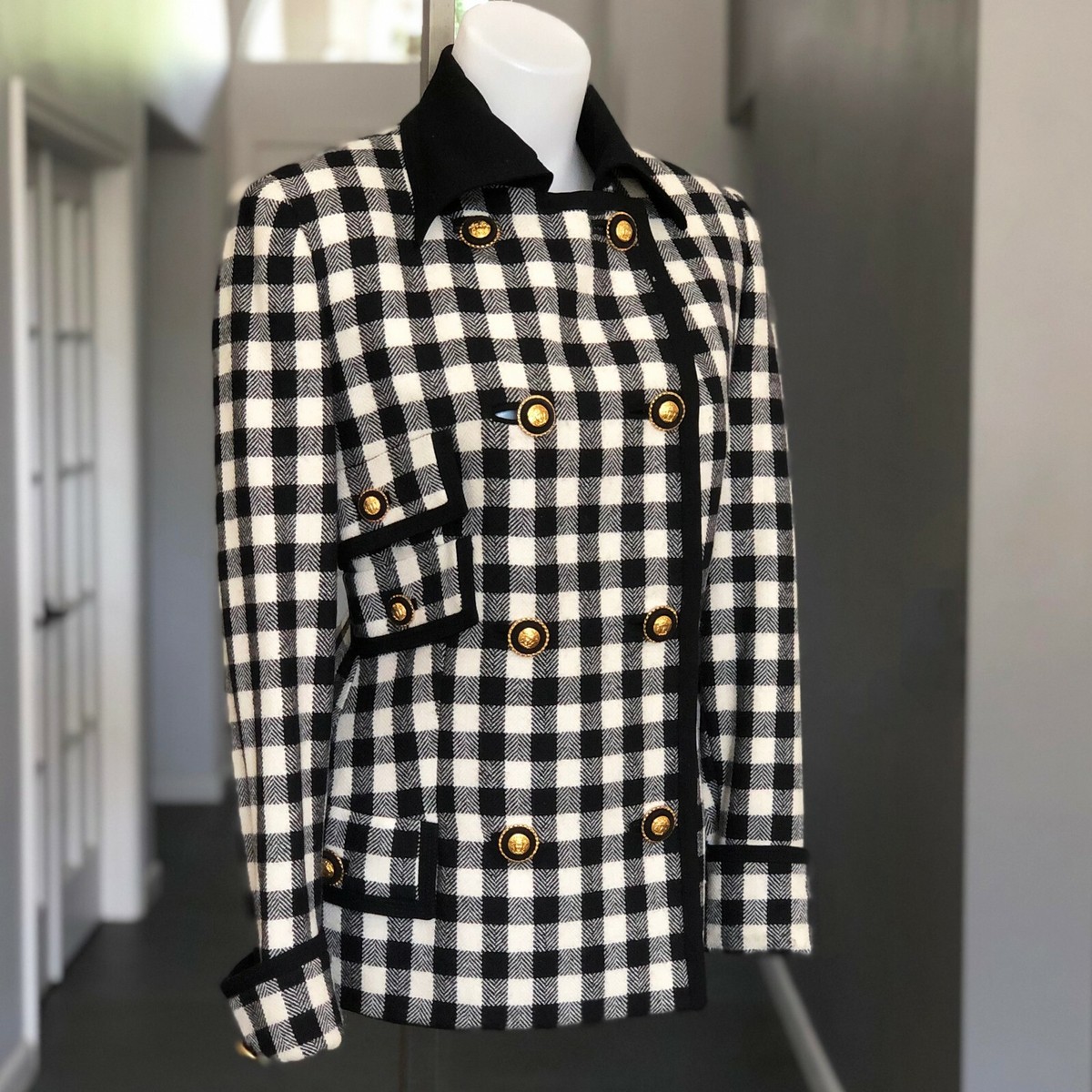 GIANNI VERSACE black & white checkered wool jacket size 42 from F