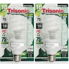 2 pack Daylight Bulb Light 18 W Energy 75 Watt Output White Compact Fluorescent