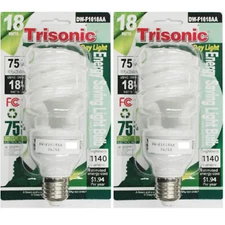 2 pack Daylight Bulb Light 18 W Energy 75 Watt Output White Compact Fluorescent