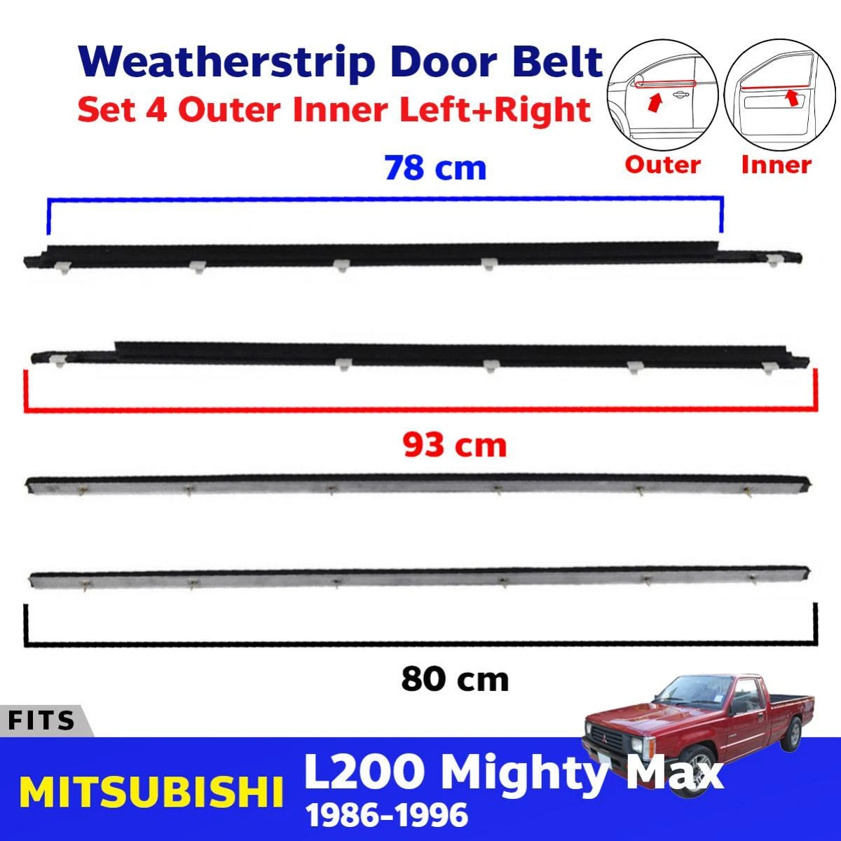 New Outer Front Door Belt Weather Strip Seal For Mitsubishi L200/Mighty Max Pickup (1986-1994)