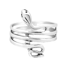Unique Coiled Snake Sterling Silver Wrap Around Ring - 8