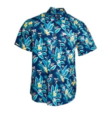 Dixxon Flannel Mahalo Aloha Hawaiian Floral Blue Short Sleeve Shirt