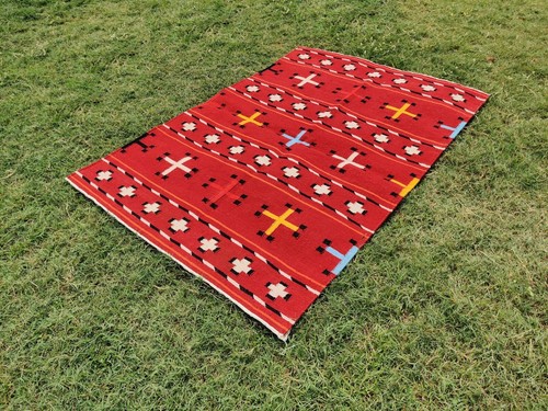 4x6 Ft Red Navajo Rug Southwestern Pattern Housewarming Rug Native American Rug - Picture 3 of 4