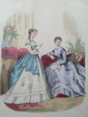 GRANDE GRAVURE DE MODE ANCIENNE Femmes La Mode Illustrée Old Fashion Plate - Photo 1/2
