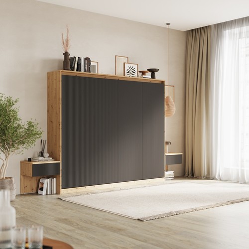 SMARTBett Schrankbett Set 160-Schrankbett Horizontal WAVES mit 2 Nachtkonsolen - Bild 22 von 41