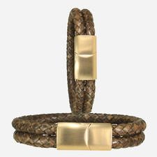 Herren-Lederarmband doppelt Antik Dunkelbraun VS Rosegold br&uuml;niert aus Edelstahl