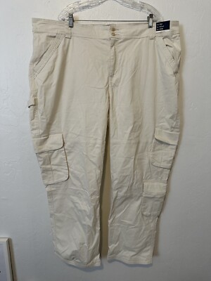 NWT Abercrombie & Fitch Curve Love Relaxed Cargo Pant 37/24 Long Off White Beige
