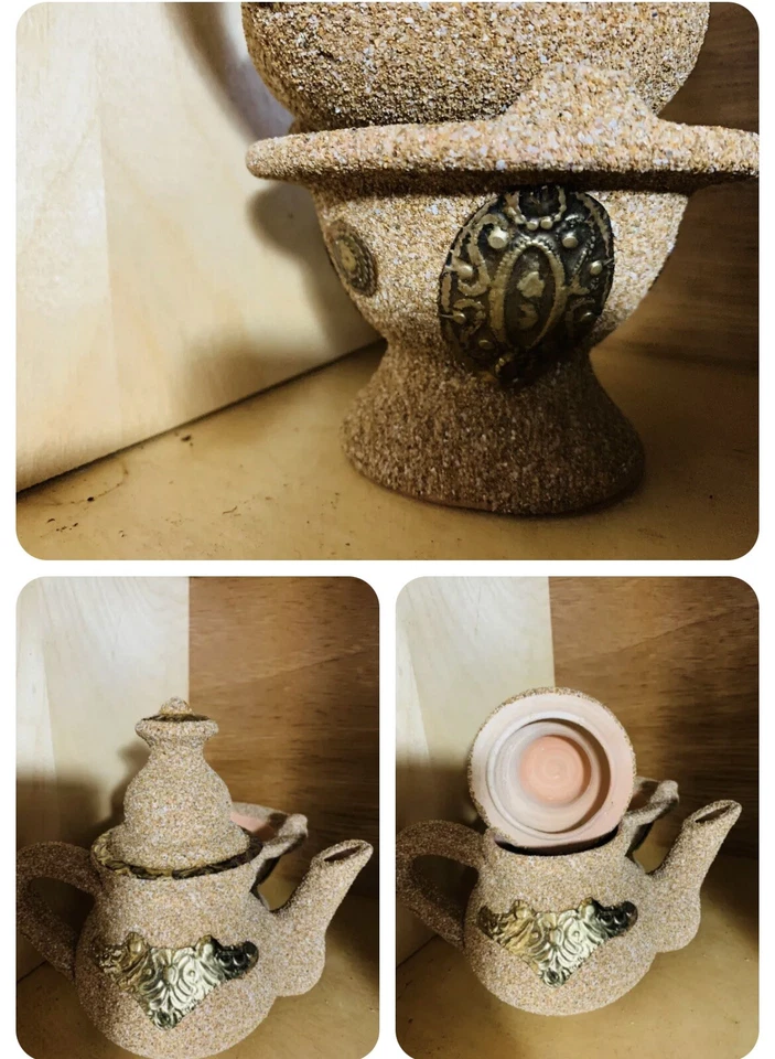 Tetera marroquí decorativa hecha a mano y su soporte de leña /rara y uni Foto 2 de 4