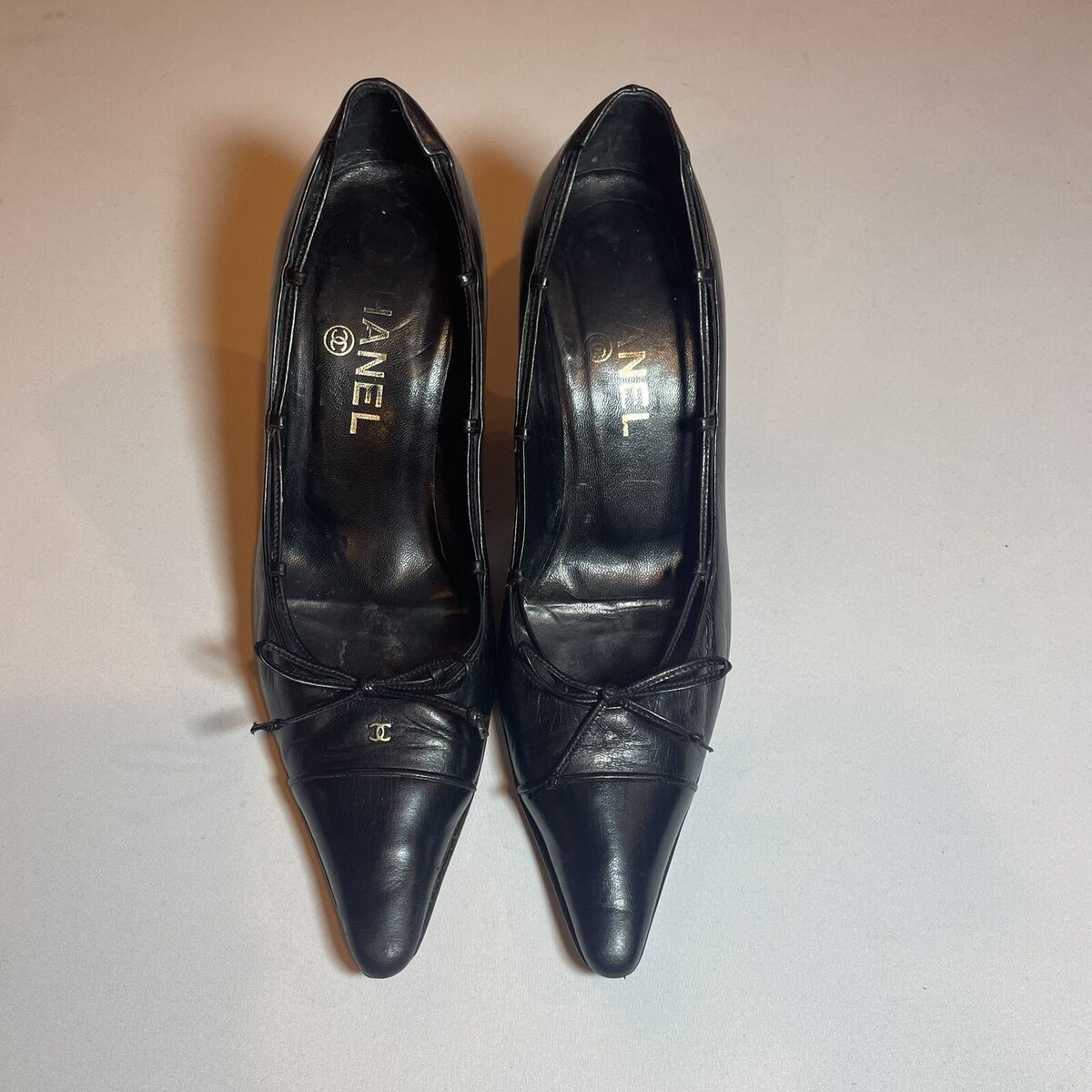 Chanel Vintage Black Pointed Square Toe Heels Bow 36 Leather Chanel Vintage Black Pointed Square Toe Heels Bow 36 Leather