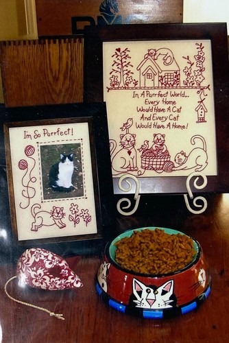 Bird Brain Designs Stitchery Patterns - Cat's Perfect World Redwork #530 - Picture 2 of 3