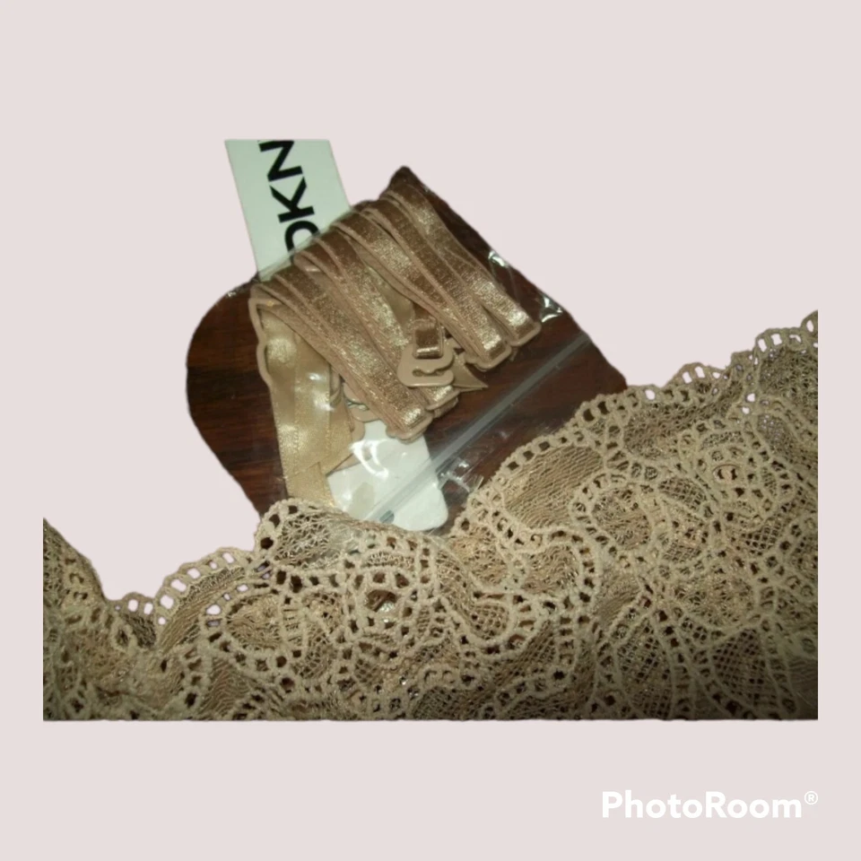 全新带标签 DKNY 蕾丝裤带可拆式 GARTERS 476092 DQH 动物裸体 M — 第 4/4 张图片