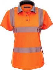 Image of Ladies Hi Viz Vis Visibility Polo Shirt Reflective Tape Safety Security