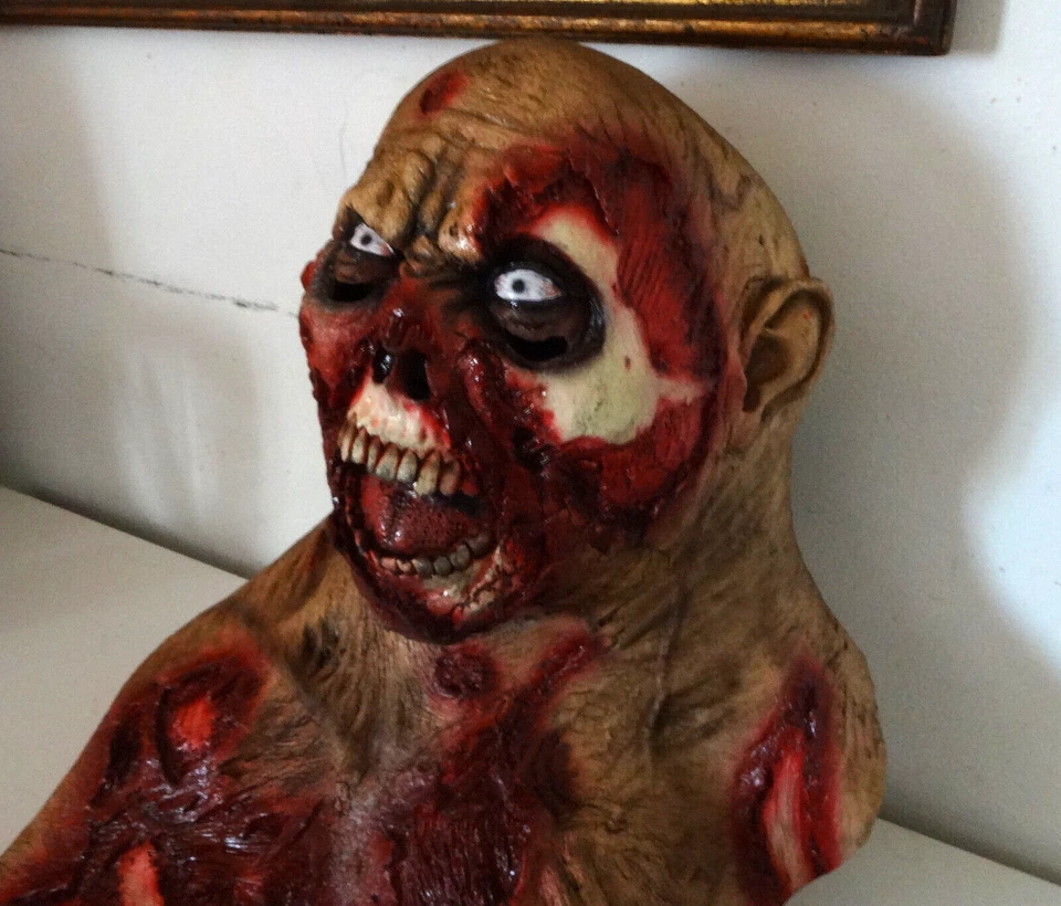 Halloween Decaying Zombie Walking Dead Mask Latex Bloody Scary Face Half body - Image 3 of 4