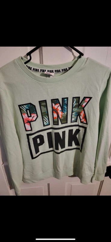 victoria-secret-vs mint green tropical floral black print sweatshirt