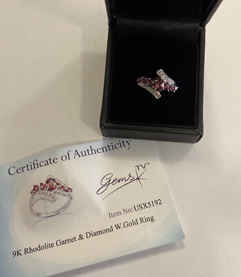 Ring 9 kt Weißgold Rhodolith Granat & Diamant Größe N Vollpunze Birm + COA