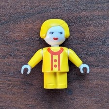 Brio Woman Figure - Rare Yellow Suit, Red Buttons, Blonde Hair, Vintage Minifig
