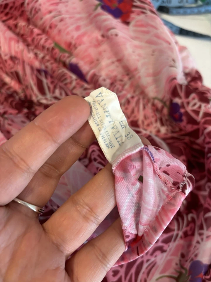 Vestido camisón vintage años 60 sin mangas 38 L rosa floral caprichoso volante hada Aloha  Foto 3 de 4