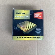 Reln - 4” x 4” Brushed Gold Square Shower Drain with Square Pattern Drain Cover