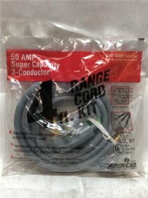 AIW 03081-00012K 50 Amp Super Capacity 3-Conductor 4Ft. Range Cord (Lot of 2)