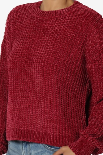 TheMogan Women's Rib Chenille Crop Pullover Sweater Cozy Knit Long Sleeve Top - Picture 19 of 74