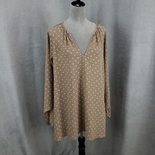 Show Me Your Mumu Blouse Womens Medium Tie Sleeve End Polka Dotted Guazy Tan