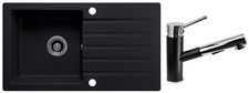 Rein Schwarz LINDBERGH® Granit Spüle "MEG44" Einbauspüle Küchenspüle Spülbecken