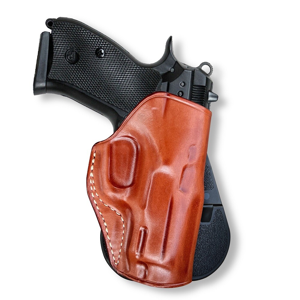 Leather OWB Paddle Holster Custom Fit, CZ 75 Compact 9mm 3.8