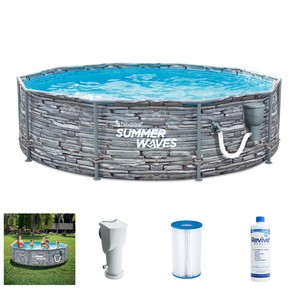 Summer Waves Active 12 Foot Stone Slate Print Metal Frame Above Ground Pool Set - Click1Get2 Promotions