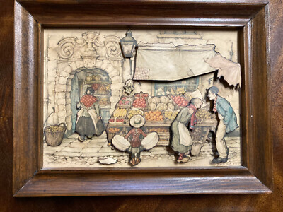 PAIR OF VINTAGE 3 Dimensional 3D Art Framed SHADOW BOX By Anton
