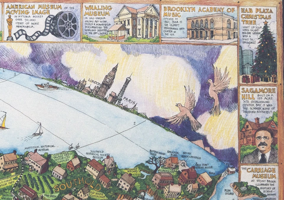 2 mapas de Long Island NY - Litografía Albert Lorenz 1992 - ¡ENVÍO GRATUITO! Foto 4 de 4