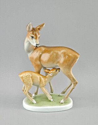 9440114-d Porzellan Figur Rehgruppe Herend Ricke mit Kitz 18x11x26cm