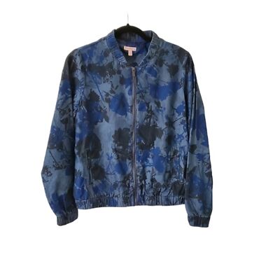 Juicy Couture Medium 100% Lyocell Mixed Print Blue Bomber Jacket