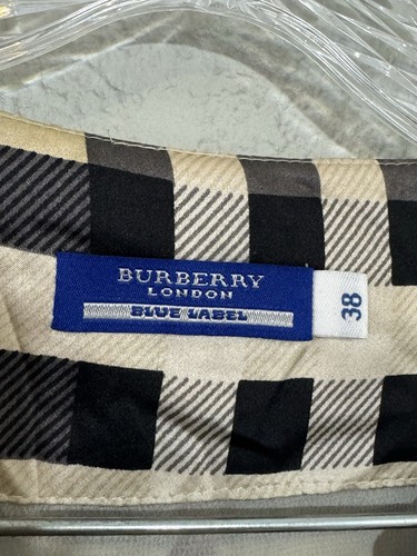 Burberry London Blue Label Nova Check Silk Long Sleeve Gold Dress Size 38 - Picture 3 of 10