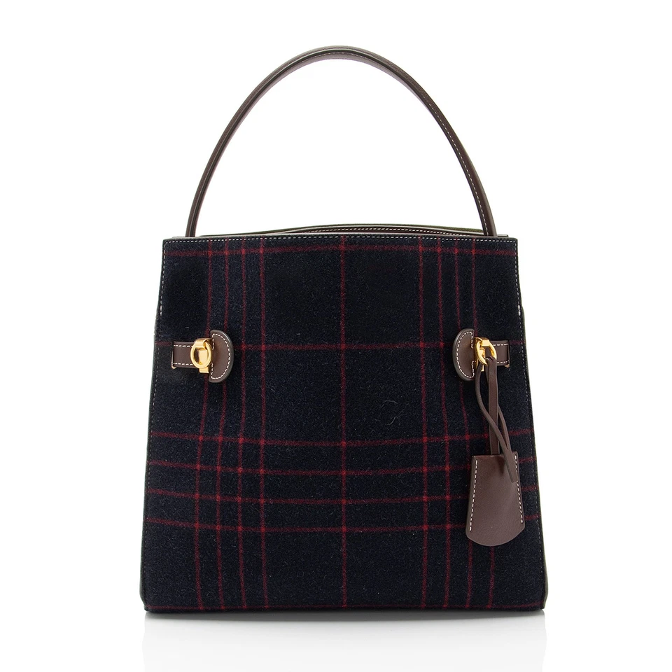 Cartera doble pequeña Tory Burch Lee Radziwill a cuadros de lana Foto 3 de 4